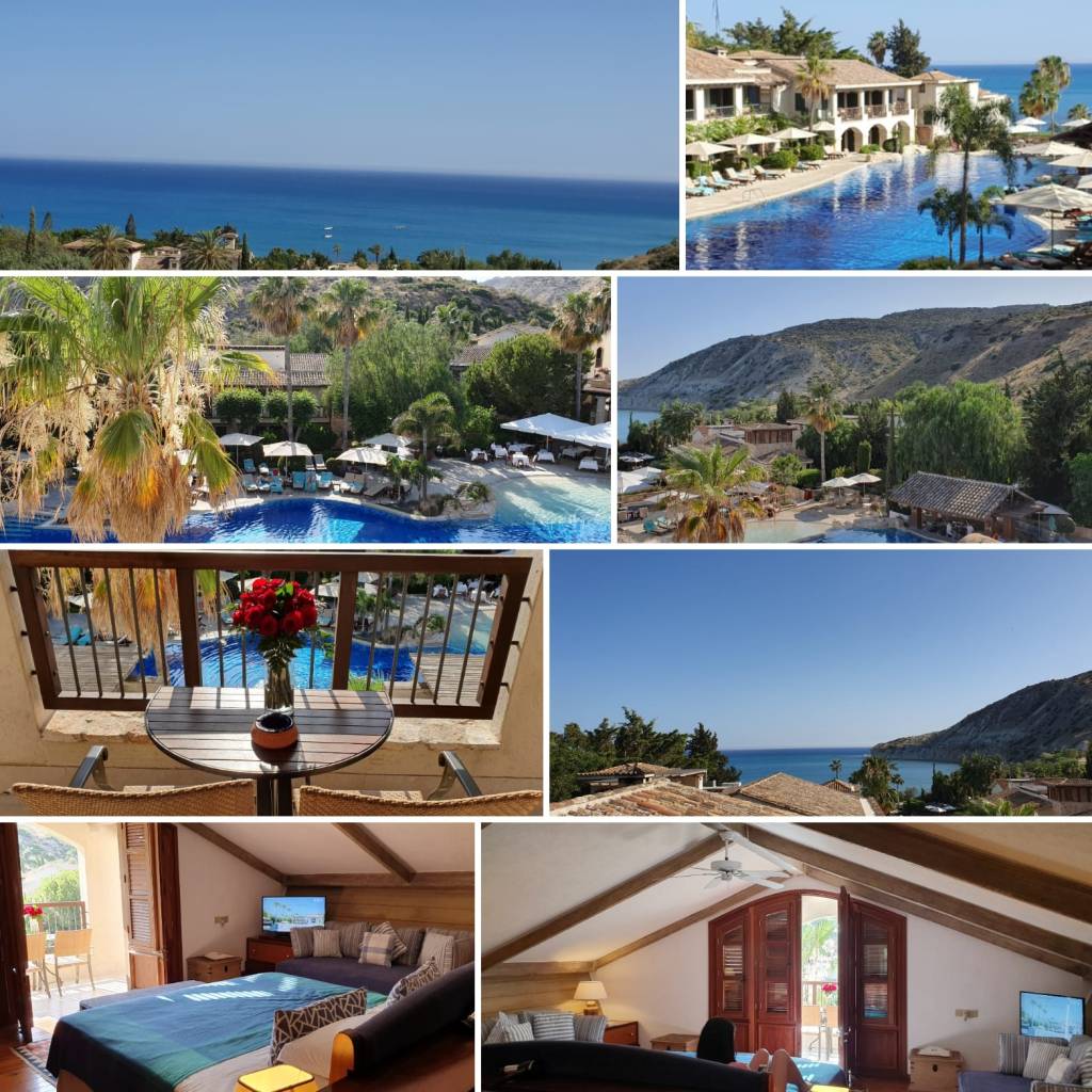Photo collage of room and views from the Columbia Beach Resort in Cyprus.